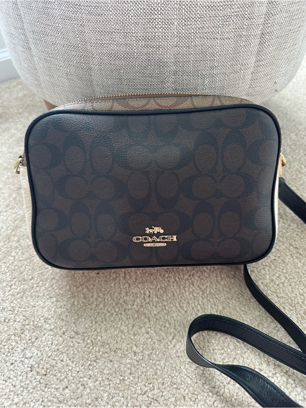 Coach Jes Crossbody In Blocked Signature Canvas Gold Khaki Brown Multi